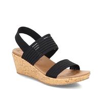 SKECHERS Womens Beverlee Sheer Luck Wedge Sandals Black Engineered Knit Mesh 5