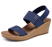 SKECHERS Womens Beverlee Sheer Luck Wedge Sandals Navy Engineered Knit Mesh 7