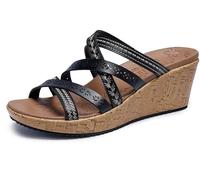 Skechers Women's Beverlee-Tiger Posse Wedge Sandal, Black, 4 UK