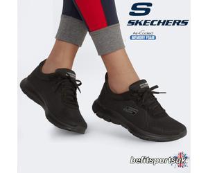 SKECHERS WOMENS BLACK SHOES LADIES MEMORY FOAM WORK GYM WALKING SKETCHER TRAINER