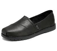 Skechers Women's Bob's Chill Lug Urban Spell Leather Slip On Loafers, (Size 8.5, Black)