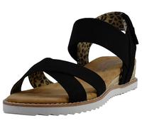 SKECHERS Womens BOBS Desert Kiss Secret Picnic Wedge Sandals Black Linen 4