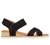 SKECHERS Womens BOBS Desert Kiss Secret Picnic Wedge Sandals Black Linen 4