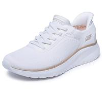 Skechers Women's Bobs Squad Chaos Current Muse Slip-On Trainer, White/Gold Textile, 6.5 UK