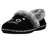 Skechers Women's, BOBS Too Cozy - Meow Pajamas Slipper - Wide Width Black 8 W