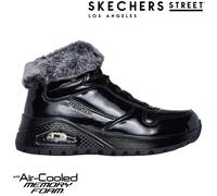 Skechers Womens Boots Black Shiny Memory Foam Ladies Hi Top Trainers Uno 168126