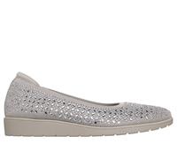Skechers Women's Cleo Flex Wedge - Nova Glam Flats in Light Gray, Size 5.5 | Textile/Metal/Synthetic, Vegan