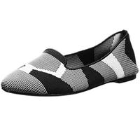 Skechers Women's Cleo-Sherlock-Engineered Knit Loafer Skimmer Ballet Flat, Black/White, 9 M US