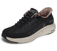 Skechers Women's Contour Foam Leopard Dream Slip-in Trainers, Black Mesh Duraleather Leather Leopard Trim, 6 UK