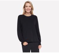 Skechers Women's Cosy Luxe Crewneck Top in Black, Size 3XL | Rayon/Polyester/Spandex