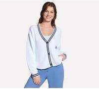Skechers Women's Court Classic Cardigan Sweater Top in White, Size Small | Cotton