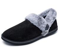 Skechers Women's Cozy Campfire Fresh Toast Slipper, Black Microfiber/Faux Fur, 3 UK