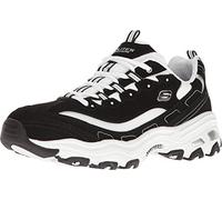 Skechers Women's D'lites Biggest Fan Sneaker, Black Trubuck White Mesh Silver Trim, 7 UK