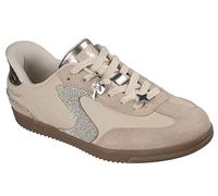 Skechers Women's D'Lites Fan Girl Sneaker, Taupe, 7 | Hands Free Slip-Ins, Duraleather & Suede Sneaker, Rhinestone Details & Charms Lace Up, Air-Cooled Memory Foam Insole