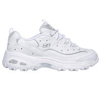 Skechers Women's D'Lites - Glamour Feels Sneaker in White/Silver, Size 5 | Leather/Synthetic/Textile