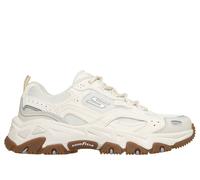 Skechers Women's D'Lites Hiker - Echo Lake Sneaker in Natural/Blue, Size 4 | Leather/Synthetic/Textile