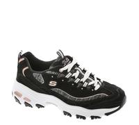 Skechers Womens D'Lites Me-timeSneaker, Black Rose Gold, 6.5