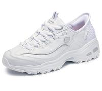 Skechers Women's Slip-ins: D'Lites - New Scene Sneaker in White/Silver, Size 8 | Leather/Synthetic/Textile