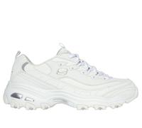 Skechers Women's D'Lites - Play On Sneaker in White/Silver, Size 6.5 | Leather/Synthetic/Textile