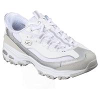 Skechers Women's D'Lites Smooth Nostalgia Slip-in Trainers, White Leather/Duraleather/Mesh/Silver Trim, 5 UK