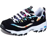 Skechers Women's D'lites Summer Fiesta Trainers, Black Black Trubuck Multi Mesh White Trim Bkmt, 4.5 UK