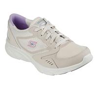 Skechers Women's D'LUX Comfort Plenty Success Sneaker, Natural Leather/Mesh/Purple Trim, 5 UK