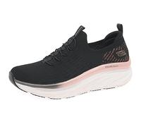 Skechers Women's D'LUX Walker LET IT Glow Sneaker, Black Knit/Rose Gold Trim, 6 UK