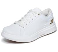 Skechers Women's Drive 6 Arch Leather Relaxed Fit Waterproof Golf Shoe Sneaker, White/Gold, 7