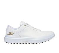 Skechers Women's Drive 6 Arch Leather Relaxed Fit Waterproof Golf Shoe Sneaker, White/Gold, 8.5