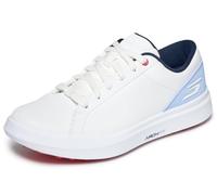 Skechers Women's Drive 6 Arch Leather Relaxed Fit Waterproof Golf Shoe Sneaker, White/Gold, 9