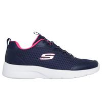 Skechers Women's Dynamight 2.0 - Social Orbit Sneaker in Navy Blue/Hot Pink, Size 7 | Textile/Synthetic, Vegan, Machine Washable