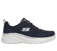 Skechers Women's Fashion Fit 2.0 - Moonlight Glow Sneaker in Navy Blue/Silver, Size 4 | Textile/Synthetic, Vegan, Machine Washable