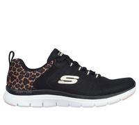 Skechers Women's Flex Advantage 4.0 - Wild Ballad Sneaker in Black/Leopard, Size 5 | Textile, Vegan, Machine Washable