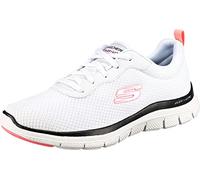 Skechers Women's Flex Appeal 4.0 Brilliant View Sneaker, White Mesh Black Pink Trim, 7 UK