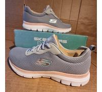 Skechers Women's Flex Appeal 4.0 Trainers Air-Cooled Memory Foam UK7 - Grey/Pink