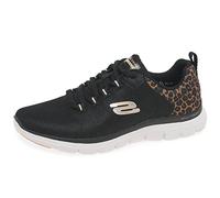 Skechers Women's Flex Appeal 4.0 Wild Ballad Sneaker, Black Mesh/Leopard Trim, 4.5 UK