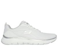 Skechers Women's Flex Appeal 5.0 - Uptake Sneaker in White/Silver, Size 10 | Textile/Synthetic, Vegan, Machine Washable