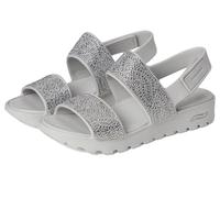 Skechers Women's Foamies Arch Fit Footsteps Double Band with Rhinestones Wedge Sandal, Grey, 7