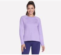 Skechers Women's GO DRI Stride Long Sleeve Crew Top in White/Light Purple, Size Small | Polyester/Spandex