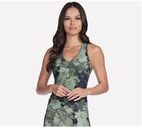 Skechers Women's GO FLEX RIB Inbloom V-Neck Tank Top in Charcoal/Olive, Size Large | Nylon/Spandex