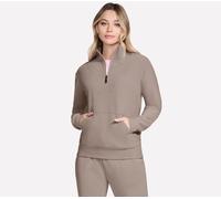 Skechers Women's GO LUXE Rib 1/4 Zip Top in Taupe/Brown, Size Large | Recycled Polyester/Spandex