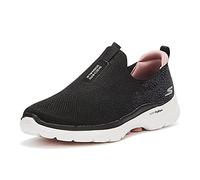 Skechers Women's GO Walk 6 Glimmering Sneaker, Black Textile/Pink Trim, 10 UK