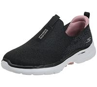 Skechers Women's GO Walk 6 Glimmering Sneaker, Black Textile/Pink Trim, 5.5 UK