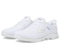 Skechers Women's GO Walk 7 Valin, White Textile/Black Trim, 8 UK