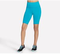 Skechers Women's GO WALK High-Waisted 10 Inch Bike Short in Navy Blue/Green, Size XS | Nylon/Spandex