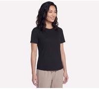 Skechers Women's GO WALK Luxe Rib T-Shirt in Black, Size Small | Recycled Polyester/Spandex
