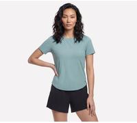 Skechers Women's GO WALK Luxe Rib T-Shirt in Light Gray/Turquoise, Size Small | Recycled Polyester/Spandex