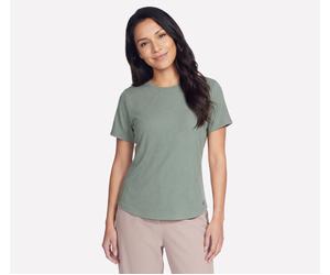 Skechers Women's GO WALK Luxe Rib T-Shirt in Taupe/Olive, Size Large | Recycled Polyester/Spandex