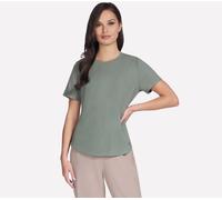 Skechers Women's GO WALK Luxe Rib T-Shirt in Taupe/Olive, Size Small | Recycled Polyester/Spandex