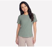 Skechers Women's GO WALK Luxe Rib T-Shirt in Taupe/Olive, Size XS | Recycled Polyester/Spandex